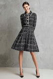 Black Collar Neck Tweed A Line Short Work Dress