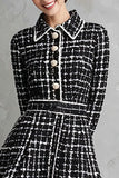Black Collar Neck Tweed A Line Short Work Dress