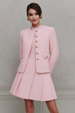 Pink Single Breasted A Line 2 Piece Short Tweed Outfits