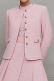 Pink Single Breasted A Line 2 Piece Short Tweed Outfits