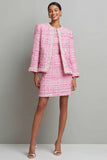 Pink Pencil Round Neck Short Tweed Outfits