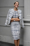 Mix Black Grid 2 Piece Tweed Pencil Midi Date Night Outfits
