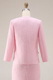 Pink Round Neck 2 Piece Pencil Midi Tweed Outfits