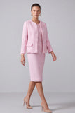 Pink Round Neck 2 Piece Pencil Midi Tweed Outfits