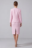 Pink Round Neck 2 Piece Pencil Midi Tweed Outfits