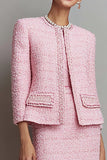 Pink Round Neck 2 Piece Pencil Midi Tweed Outfits
