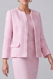 Pink Round Neck 2 Piece Pencil Midi Tweed Outfits