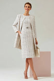 Mix Black Grid 2 Piece Round Neck Midi Tweed Outfits