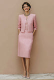 Pink Tweed Pencil 2 Piece Midi Date Night Outfits with Pockets