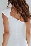 Ivory Satin Short One Shoulder Tight Bridal Shower Dress