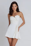 Ivory Strapless Ruched Satin Short A-Line Bridal Shower Dress