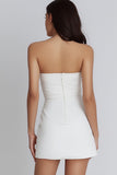 Ivory Strapless Ruched Satin Short A-Line Bridal Shower Dress