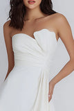 Ivory Strapless Ruched Satin Short A-Line Bridal Shower Dress