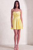 Yellow A-Line Strapless Ruched Short Cocktail Dress