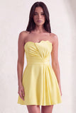 Yellow A-Line Strapless Ruched Short Cocktail Dress