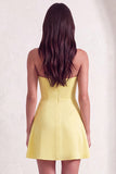 Yellow A-Line Strapless Ruched Short Cocktail Dress