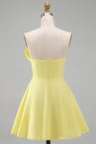 Yellow A-Line Strapless Ruched Short Cocktail Dress