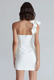 Ivory Bodycon One Shoulder Satin Short Bridal Shower Dress