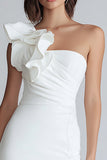 Ivory Bodycon One Shoulder Satin Short Bridal Shower Dress