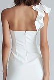 Ivory Bodycon One Shoulder Satin Short Bridal Shower Dress