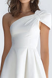 Simple Ivory Satin One Shoulder Short A-Line Bridal Shower Dress