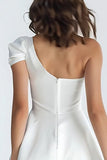 Simple Ivory Satin One Shoulder Short A-Line Bridal Shower Dress