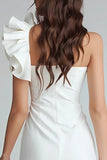 Ivory One Shoulder Satin Short Tight Bridal Shower Dress with Ruffles