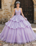 Sparkly Lilac Sweetheart Tulle Princess Ruffled Quinceanera Dress with Appliques