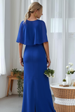 Royal Blue Chiffon A Line Maxi Flowy Wedding Guest Dress with Ruffles