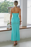 Peacock Strapless Ruched Mermaid Long Wedding Guest Dress with Slit