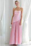 Sky Blue Strapless A Line Pleated Long Wedding Guest Dress