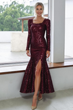 Cabernet Sequins Mermaid Maxi Evening Dress with Slit