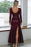 Cabernet Sequins Mermaid Maxi Evening Dress with Slit