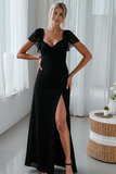 Black Chiffon Ruffled Maxi Formal Dress with Slit
