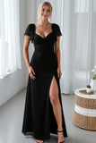 Black Chiffon Ruffled Maxi Formal Dress with Slit
