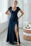 Black Chiffon Ruffled Maxi Formal Dress with Slit