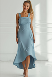 Dusty Blue Thick Straps Maxi Sheath Bridesmaid Dress