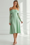 Light Green Off the Shoulder A Line Mdi Bridesmaid Dress
