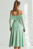 Light Green Off the Shoulder A Line Mdi Bridesmaid Dress