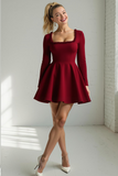 White A Line Square Neck Short Bridal Shower Dress with Sleeves