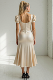 Champagne Satin Mermaid Scoop Neck Maxi Wedding Guest Dress