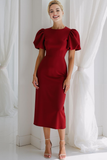 Cabernet Sheath Round Neck Midi Wedding Guest Dress with Sleeves