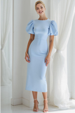 Cabernet Sheath Round Neck Midi Wedding Guest Dress with Sleeves