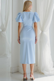 Cabernet Sheath Round Neck Midi Wedding Guest Dress with Sleeves