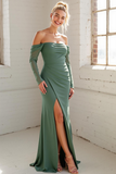 Dark Green Chiffon Mermaid Ruched Maxi Wedding Guest Dress with Slit