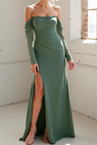 Dark Green Chiffon Mermaid Ruched Maxi Wedding Guest Dress with Slit