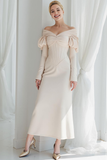 White Corset A Line Off the Shoulder Maxi Rehearsal Dinner Dress with Sleeves