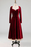 Cabernet Velvet A Line Sweetheart Long Wedding Guest Dress with Sleeves