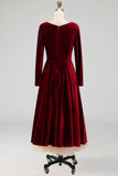 Cabernet Velvet A Line Sweetheart Long Wedding Guest Dress with Sleeves