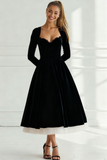 Cabernet Velvet A Line Sweetheart Long Wedding Guest Dress with Sleeves